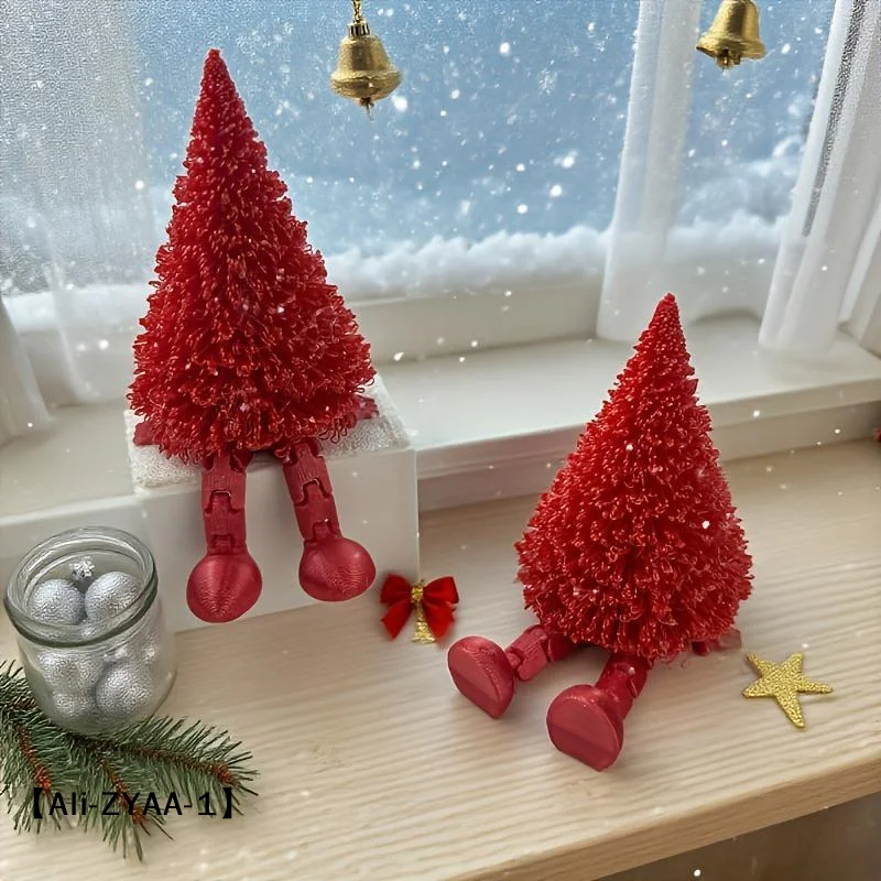 【A】3D Printed Christmas Tree Figurine Eco Friendly Movable Joints Multiple Colors Perfect For Xmas Home Decor Holiday Gifts