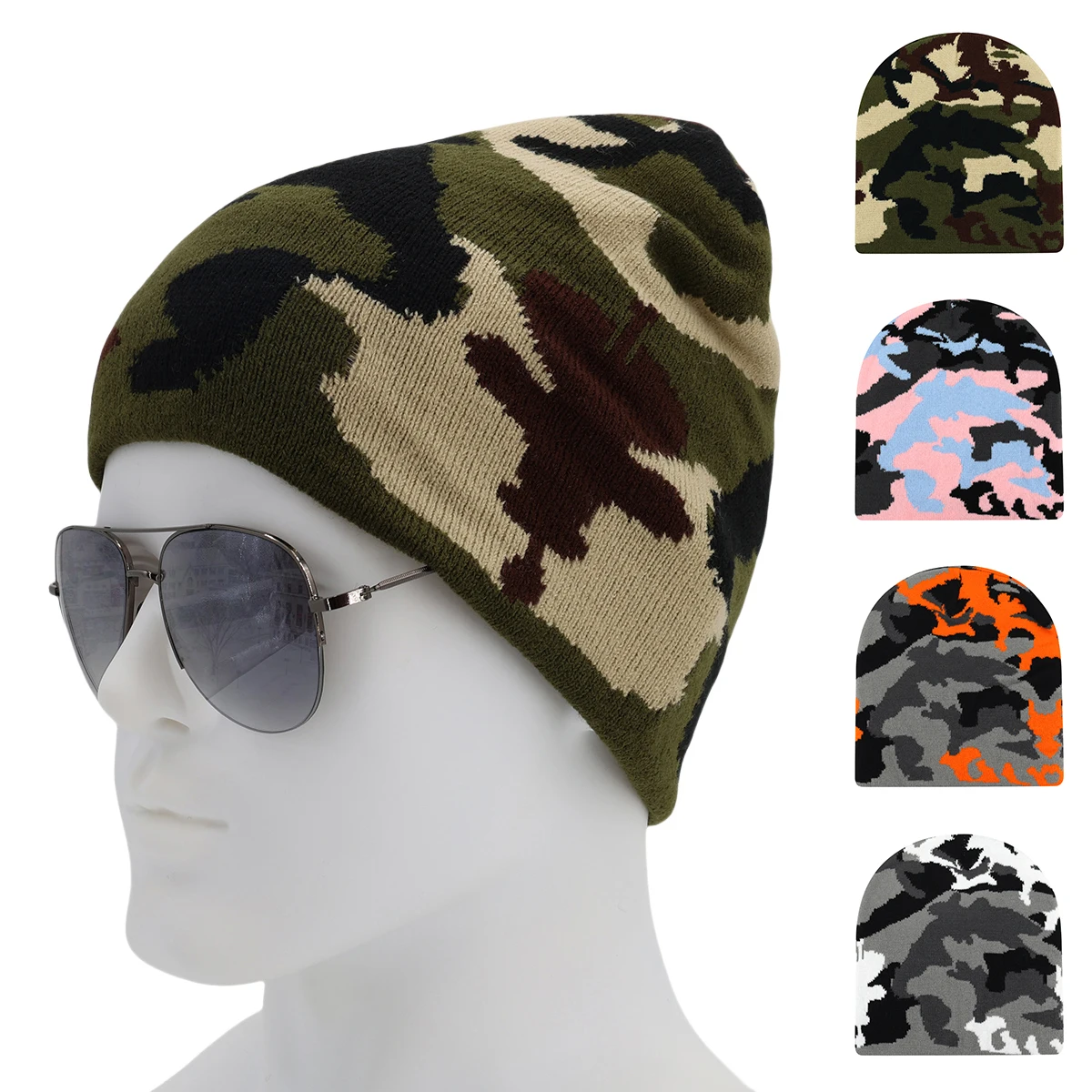 Camouflage-Strickmützen für Herren und Damen, warm halten, Mützen, Winter, Herbst, Outdoor, Skifahren, Reiten, Hut, Hip Hop, Y2K, kalter Hut, winddicht