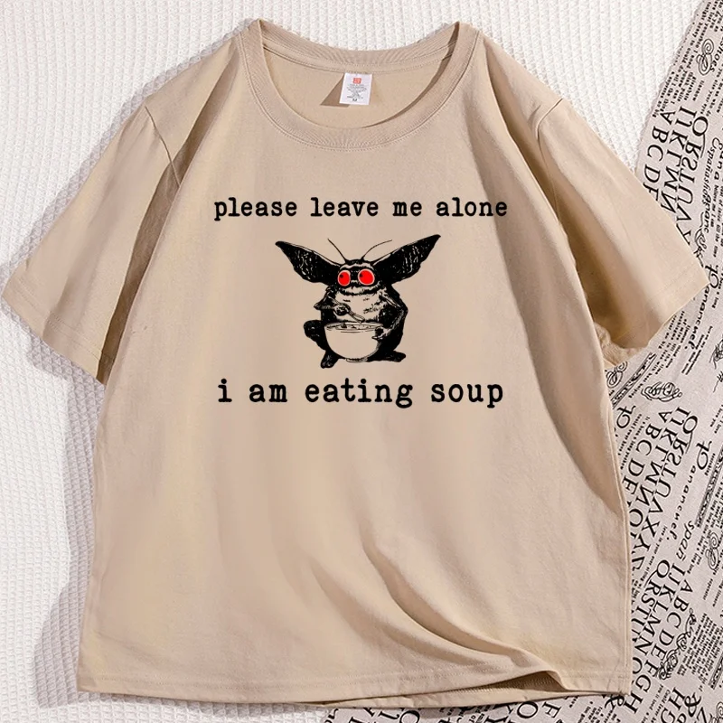 

Mothman Eating Soup T Shirt Cotton Short Sleeve Funny Tshirt Casual Soft Comfortable T-shirt Loose Oversized Basic Tee