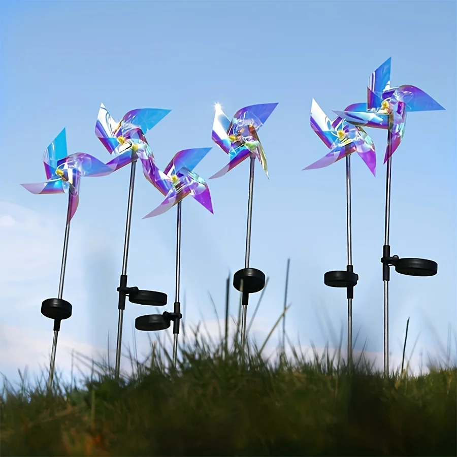 1PC LED Solar Laser Magic Color Windmill Ground Plug-In Lamp Outdoor Decoration Luminous Windmill Lighting Courtyard Lawn Lamp