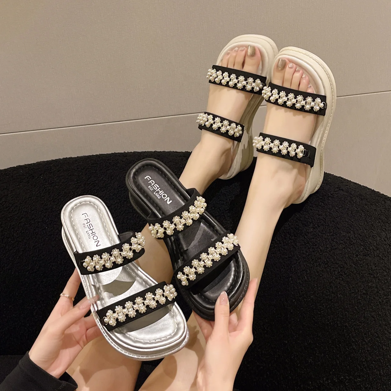 Halbschuhe Rome Stoff Hufabsätze PU Halbschuhe Rome Stoff PU Huf