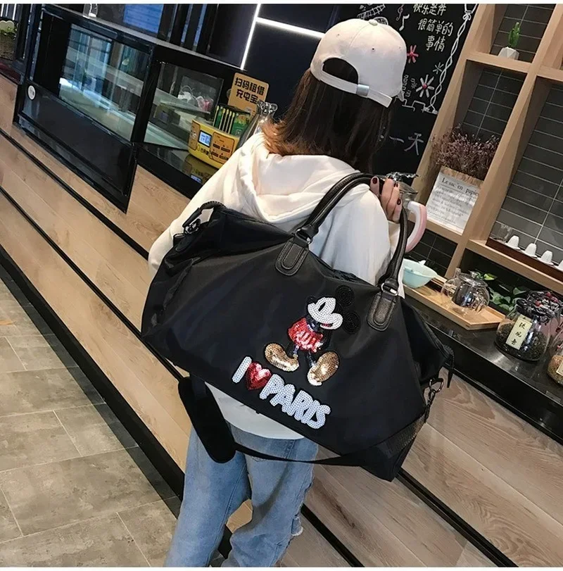 2025 New Disney Mickey Large Ladies Travel Bag Capacity Cute Fashion Luggage Bag Oxford Cloth High Quality Women\'s Handbag