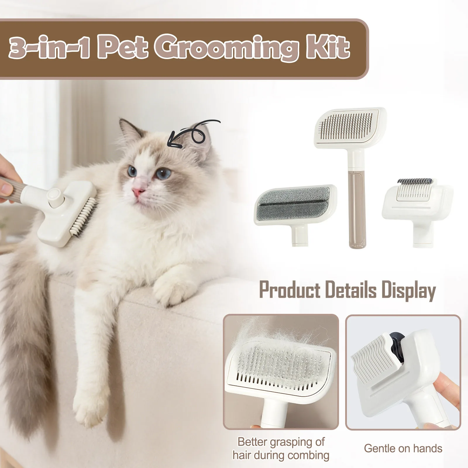 3-In-1 Pet Grooming Comb Home Cleaning Fur Remover Brush For Dogs Cats Multi-Functional Shedding Tool For Furniture Carpet