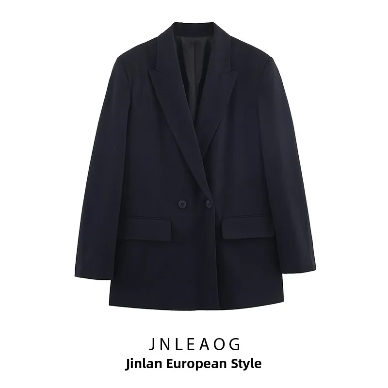 

JNLEAOG осенний новый женский модный дизайн с двойными лацканами оверсайз тонкий полосатый костюм Jaet универсальный Busin Long Sve