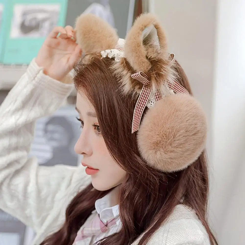 Earmuff Foldable Plush Cat Ears Shape Solid Color Lolita Style Keep Warm Anti-slip Faux Fur Winter Ear Covers Winter Stuff