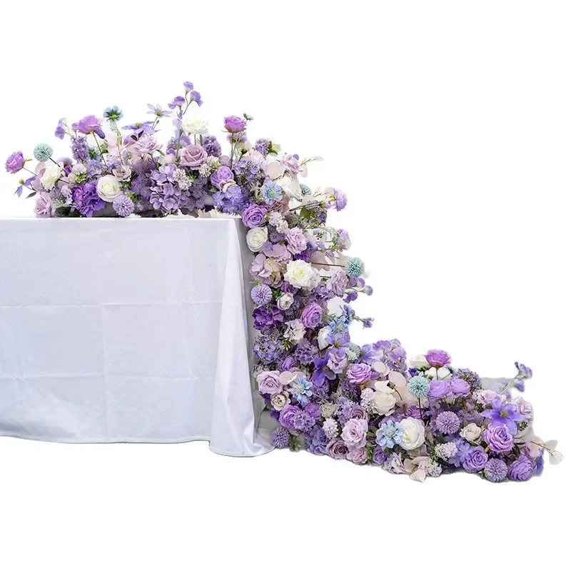 

Pink purple, long table flower arrangement, hotel wedding banquet festival window decoration