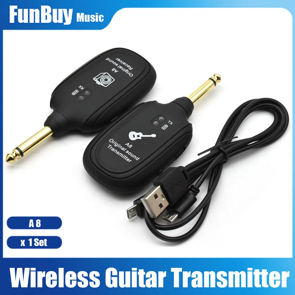 Wireless Guitar Transmitter Receiver System Built-in Rechargeable Battery 50M Transmission Range for Electric Guitar Bass