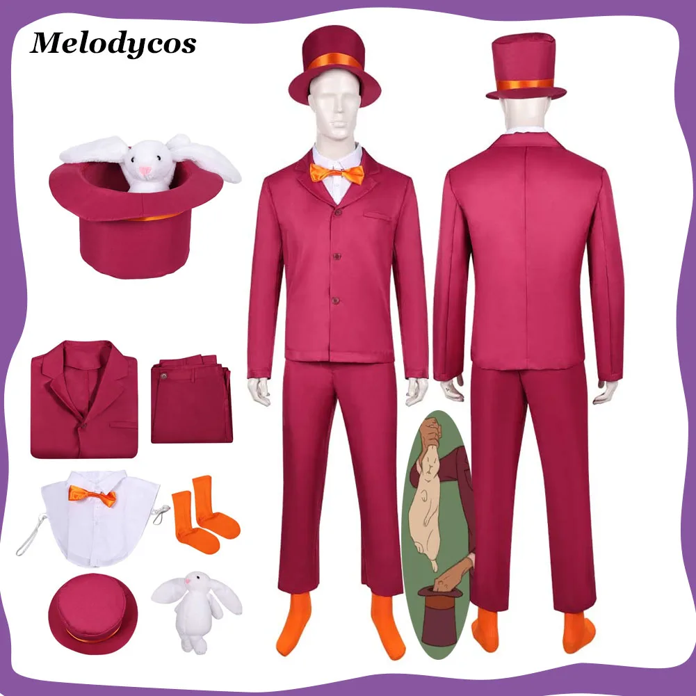 

The Cos Illusionist Cosplay Men Wine Red Performance Costume Hat with Rabbit Male Magic Clothing Halloween Carnival Party Suit