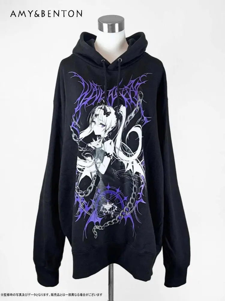 

Subculture Rock Punk Y2K Аниме Толстовка с принтом для женщин Harajuku Стиль Круглый вырез с длинным рукавом Негабаритная футболка Готические топы