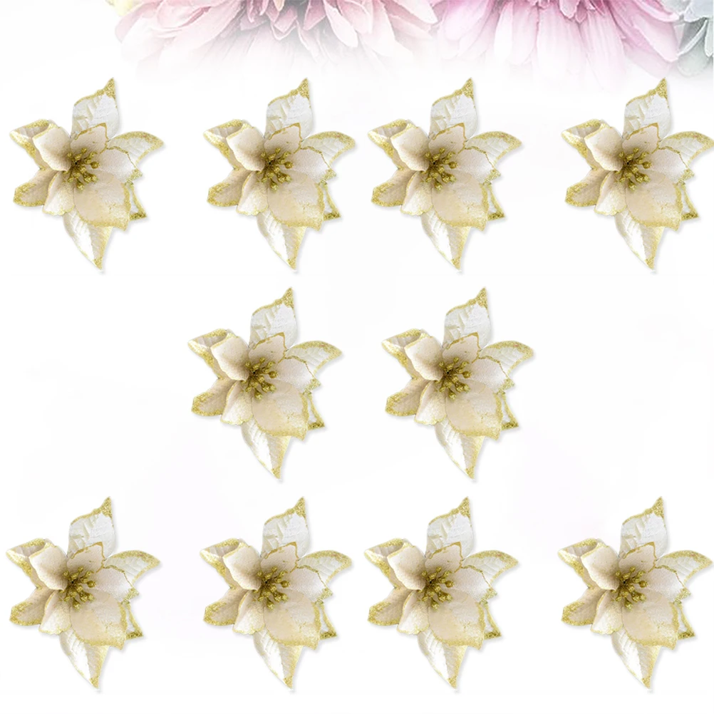 

10Pcs 13cm Glitter Artificial Christmas Flowers Red Xmas Tree Wreaths Decor Sparkling Table Centerpiece Hotel Restaurant