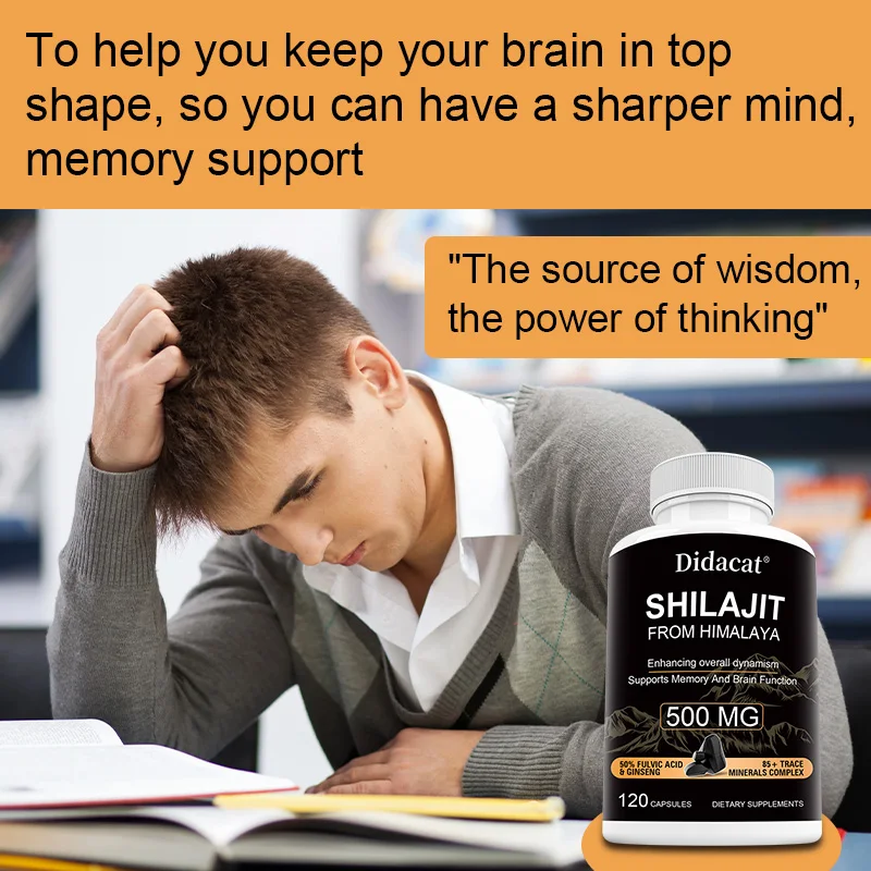 Shilajit with Ginseng Extract, 500 Mg, Helps Improve Overall Vitality, Memory & Brain Function, 85+ Trace Mineral Complex