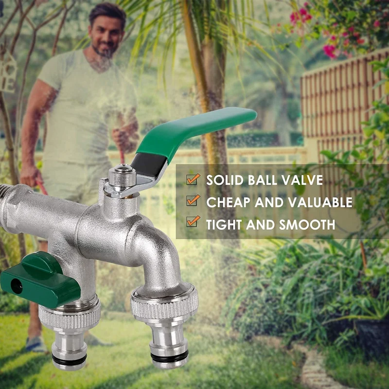 1/2 Inch Double Outlet Tap Rust And Frost Protection High Quality Brass Faucet With Double Connection And Hose Nozzle