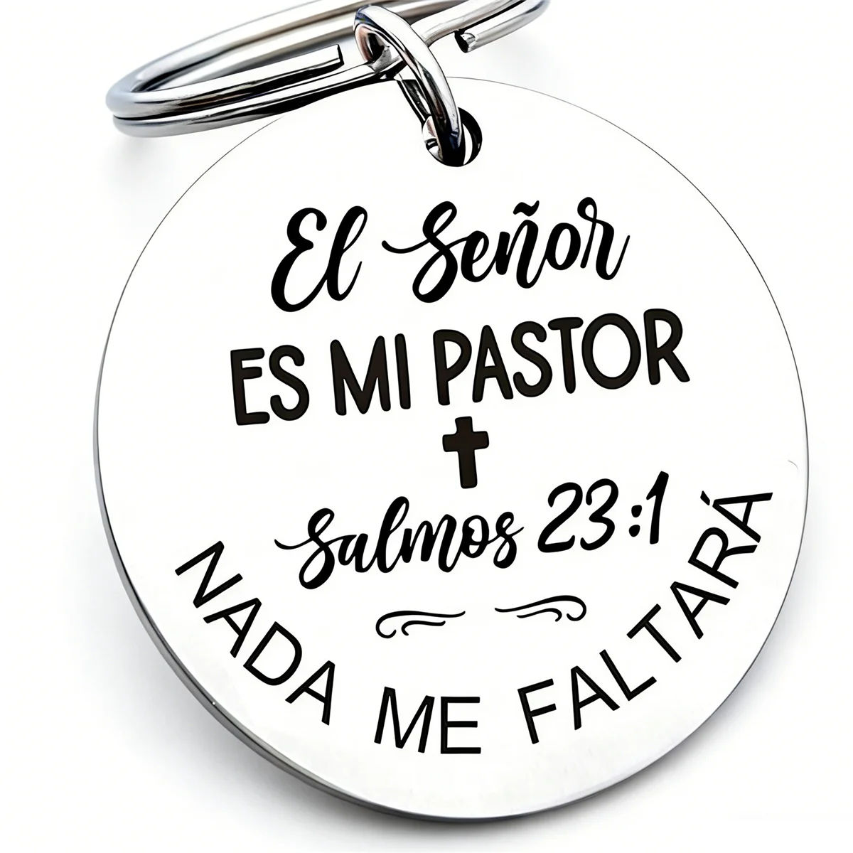1pc Spanish or English Round Keychain The Lord Is My Shepherd I Shall Not Want Christian Gift Psalm 23:1 in Stainless Steel