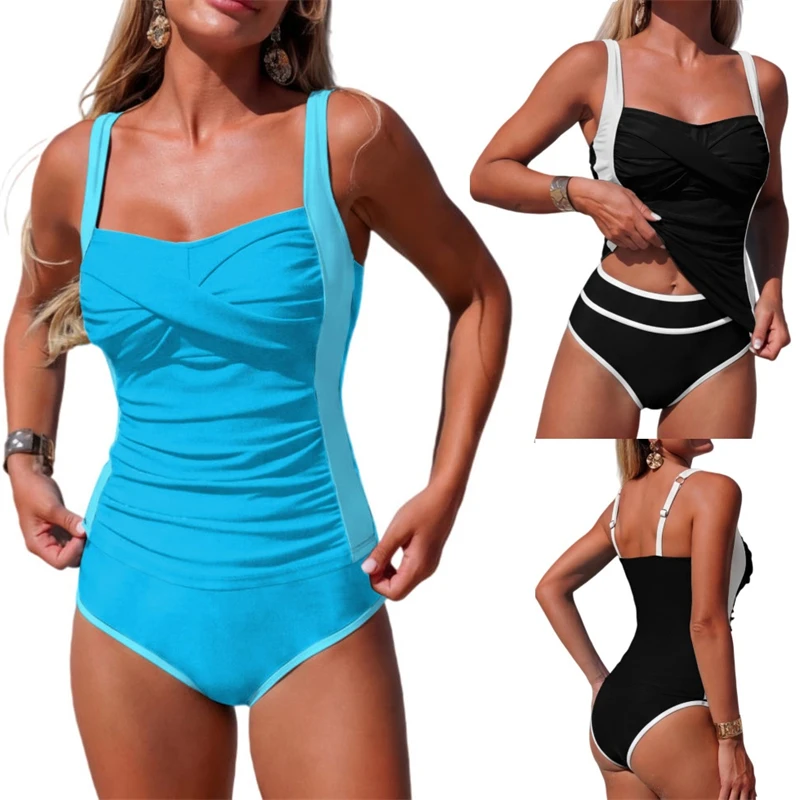 

Женский раздельный купальник 2026: топ с эффектом пуш-ап и перекрестными бретелями, плавки с утягивающим эффектом, лоскутный дизайн