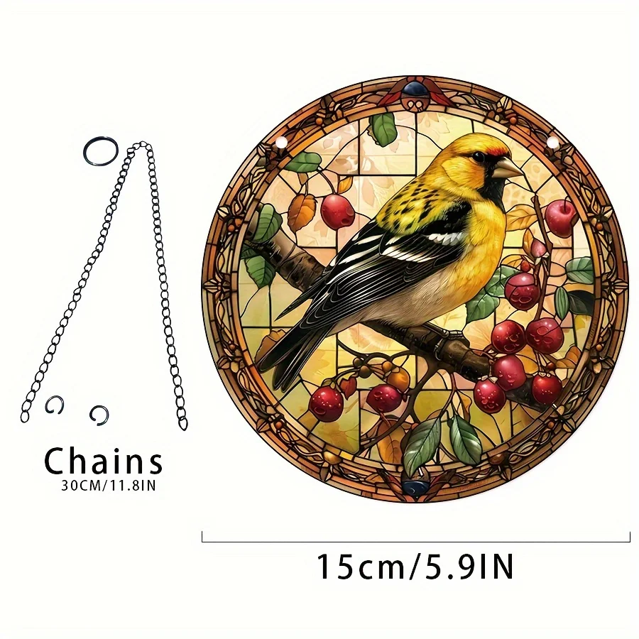 صائد شمس روبن مستدير على الطراز الكلاسيكي ، نافذة ملطخة أكريليك مع سلسلة معلقة ، ديكور جدار الشرفة المنزلية ، ماسك شمس للحيوانات ، 1 ks #6