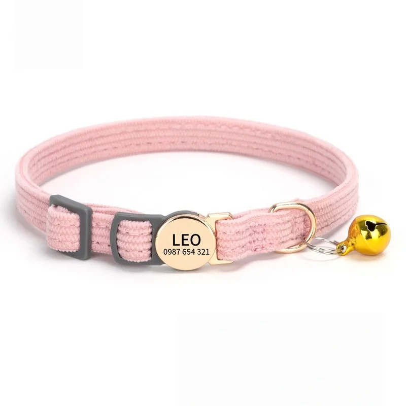 Personalisiertes Katzenhalsband mit Lasergravur, Anti-Verlust-Halsband, weiches Cord-Kätzchenhalsband mit Sicherheits-Abreißschnalle – Detail 6