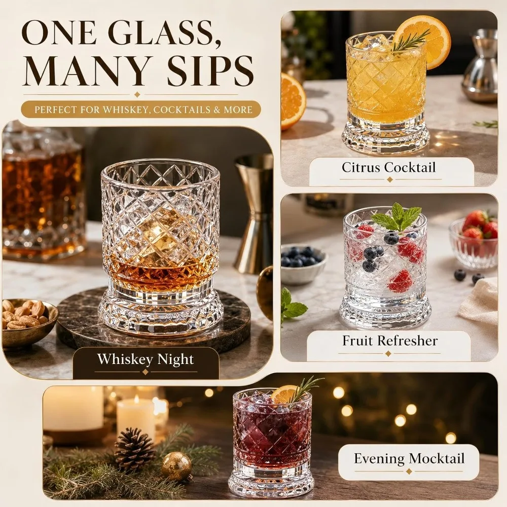 Whiskey-Weinglas-Set mit 2 Stück und Glasfuß, 360-Grad-Drehung, Kristall-Rumglas für Cocktailpartys, als Geschenk geeignet. – Detail 8