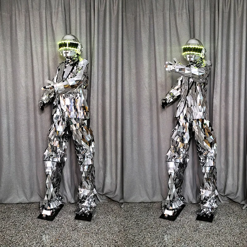 LED 스틸트 워크 미러 남성 의상 발광 헬멧 바 KTV 무대 공연 의상 프로그램 공연 소품 코스프레 의류