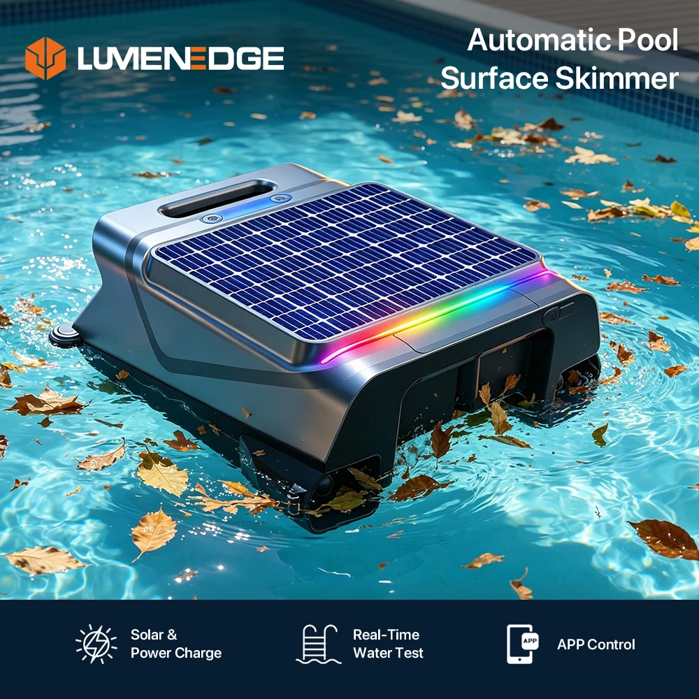 LUMENEDGE S1 Pool Surface Skimmer Robot Solar Powered with APP Control Water Quality Detection for Outdoor Pool Leaf Removal