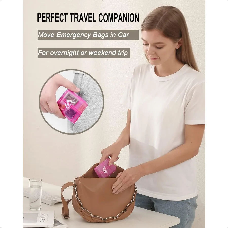 4PS Travel Pill Organizer with 164 Slice Labels 10 Compartments Travel Pill Box Portable Folding Small Pill Case Daily Pill Con