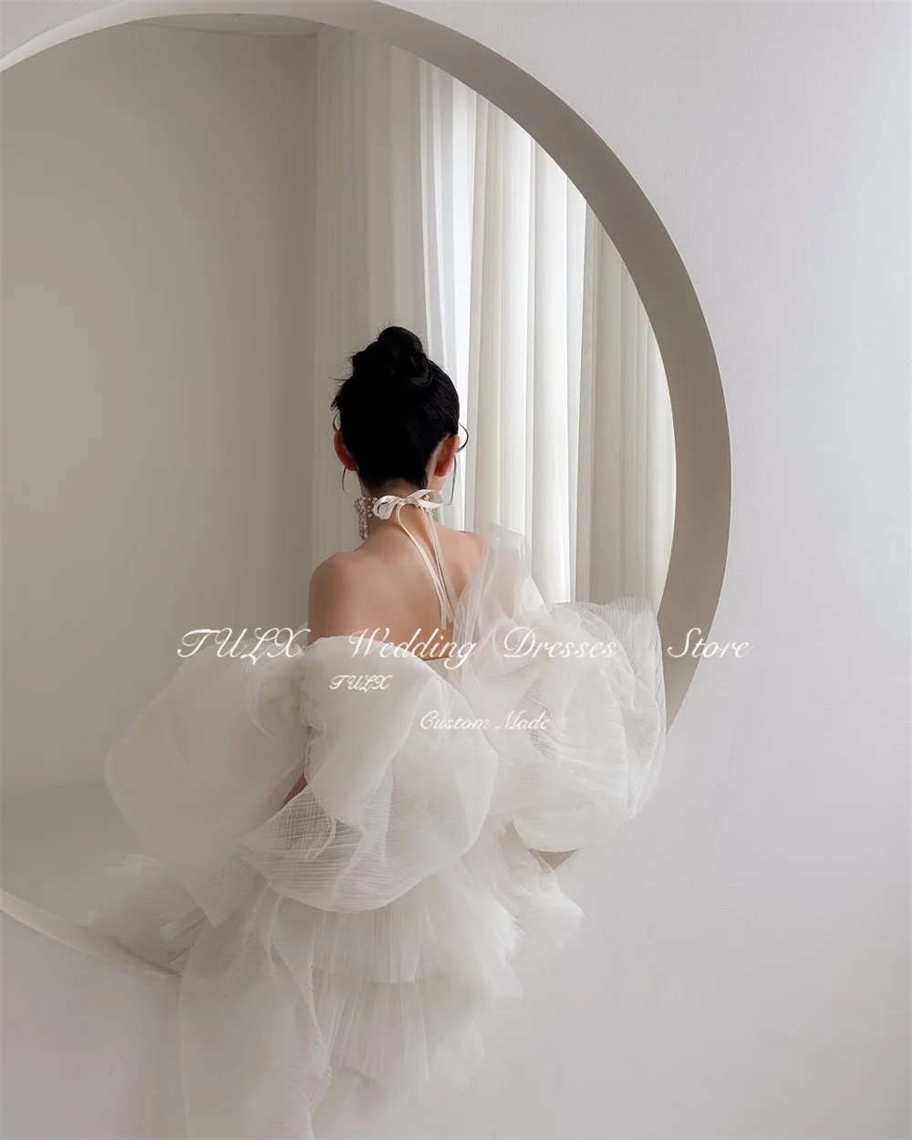 TULX Elegant Tulle Wedding Photo Shoot Dress Strapless Korea Bridal Gowns Luxury A line Long Tiered Corset 웨딩드레스 Customized 2025