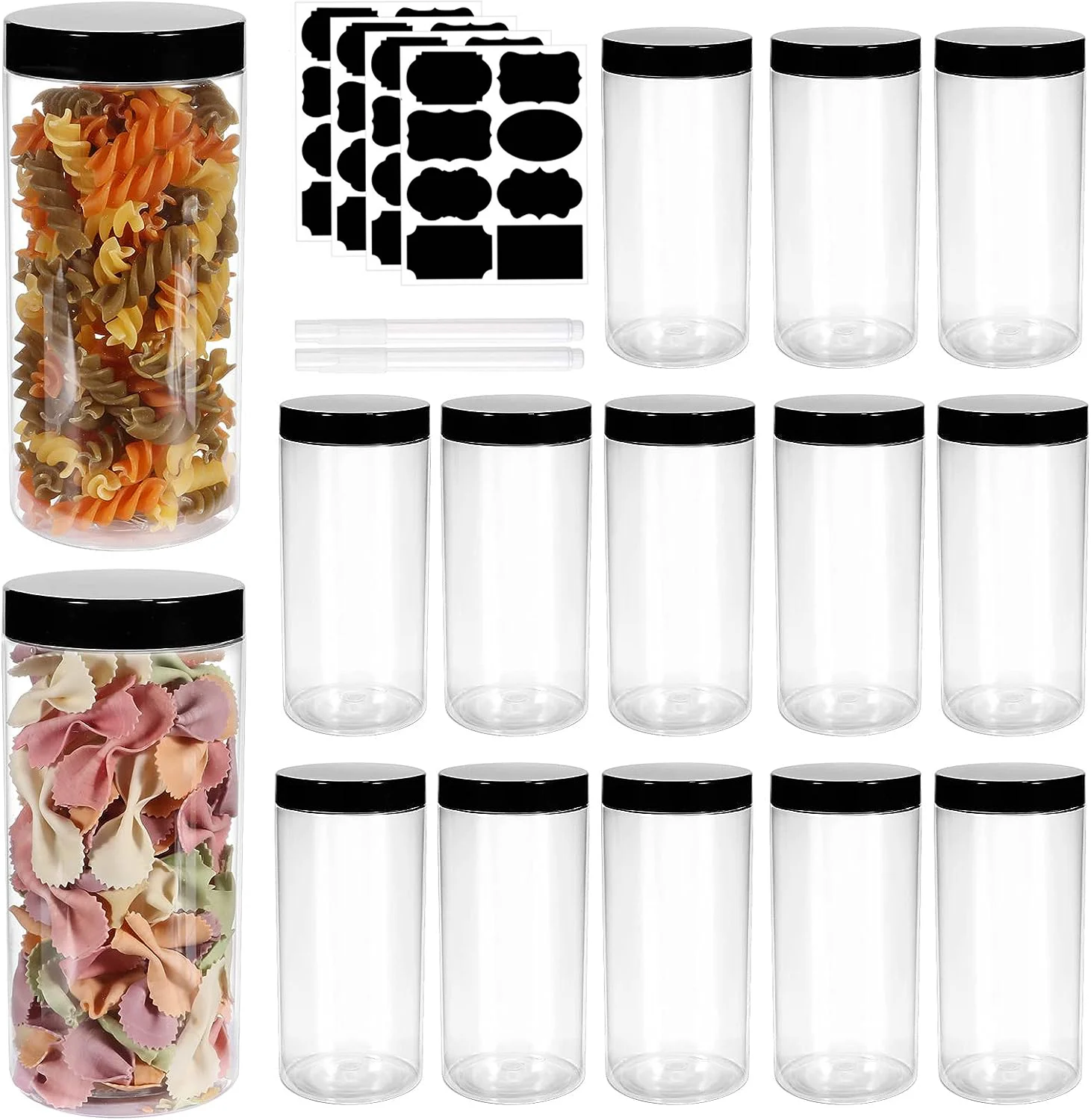 14 OZ  Empty Clear Plastic Jars with Black Lids, for Kitchen Food & Home Storage, powder, Cream, Scrubs, Cookie,Dried Fruit