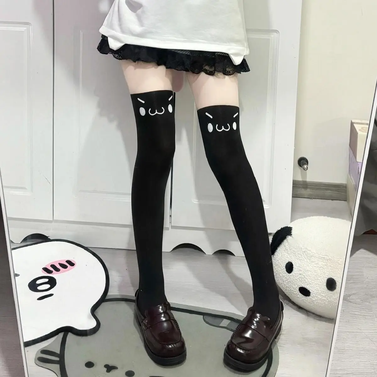 

Cute Printed Socks Women's Long Tube Knee Socks Thigh Socks Japanese Students Black Stockings