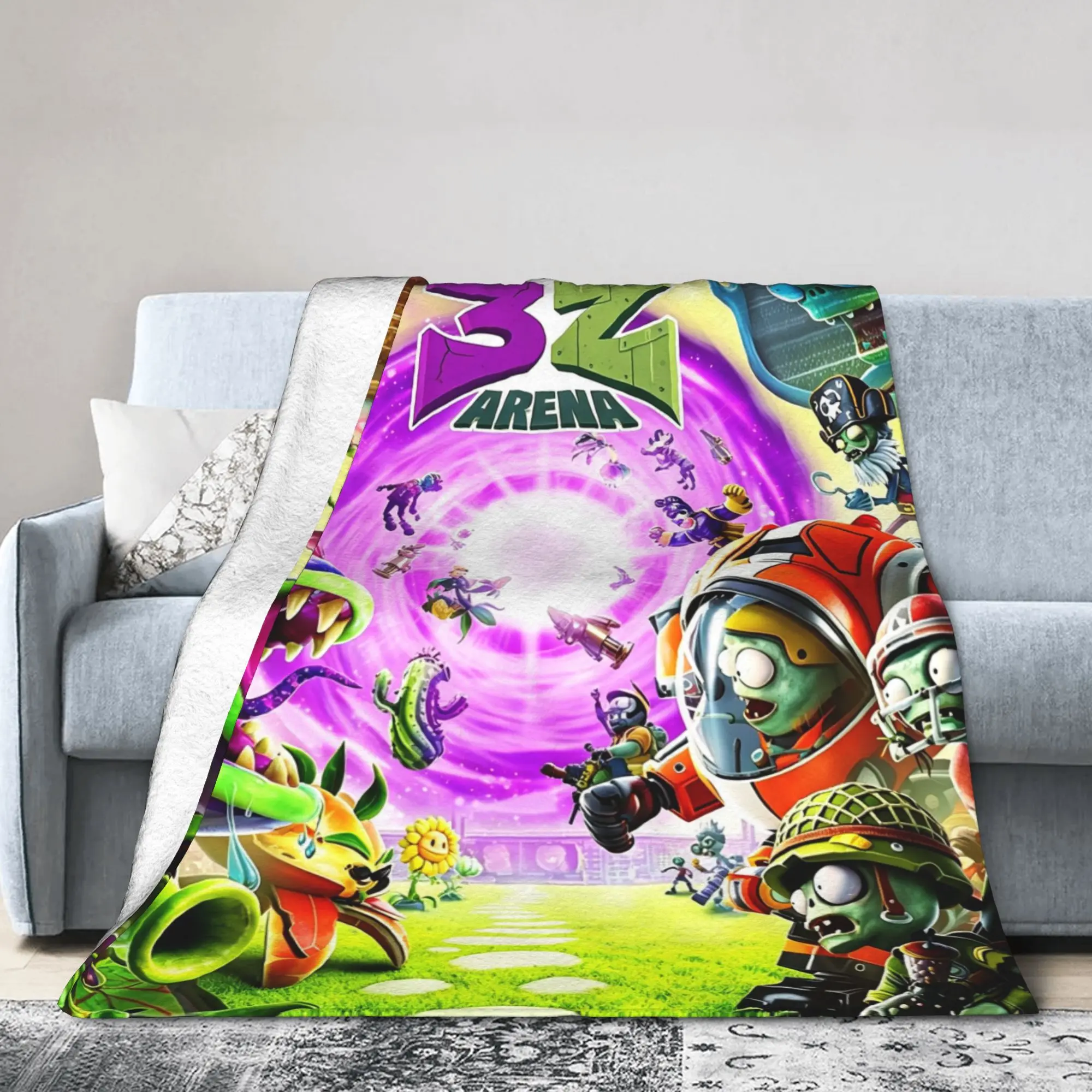 Custom P-Plantsed Vs. Zombiesed Blankets Warm Flannel Funny Game Vegetable Print Throw Blanket for Sofa Office Bedspreads
