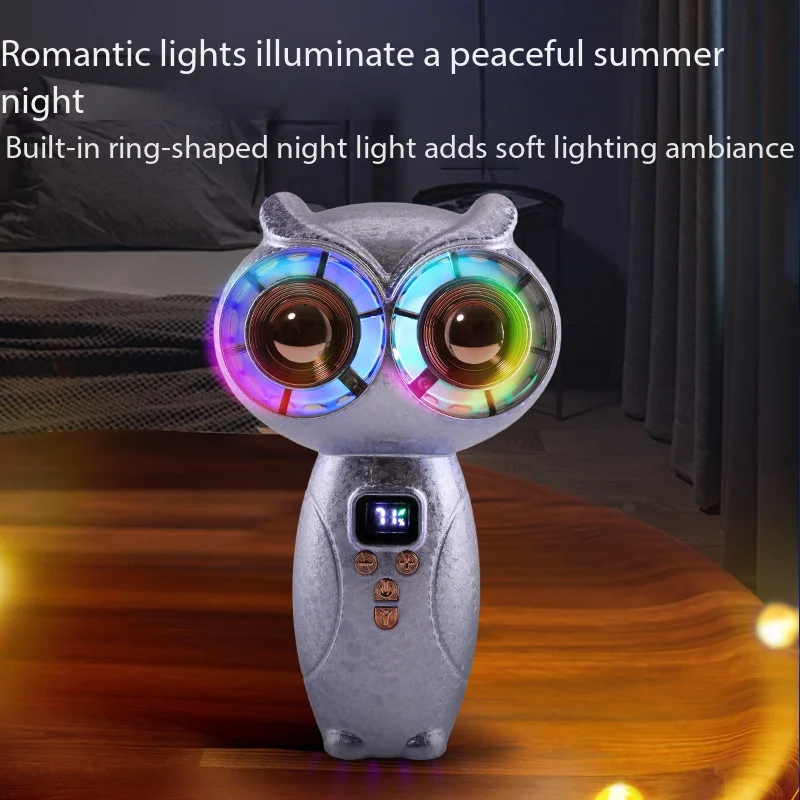 Home Noctua Twin Turbine Stepless Speed   Adjustable LED Intelligent Digital Display Fan USB Rechargeable Handheld Portable Fan
