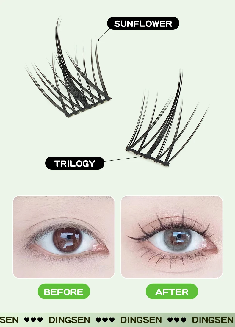 DINGSEN 10 Reihen Kleberfreie Cluster-Wimpernverlängerung Natürliche Einzelwimpern Weiche Großhandels-Falsche Wimpern für Make-up – Detail 6