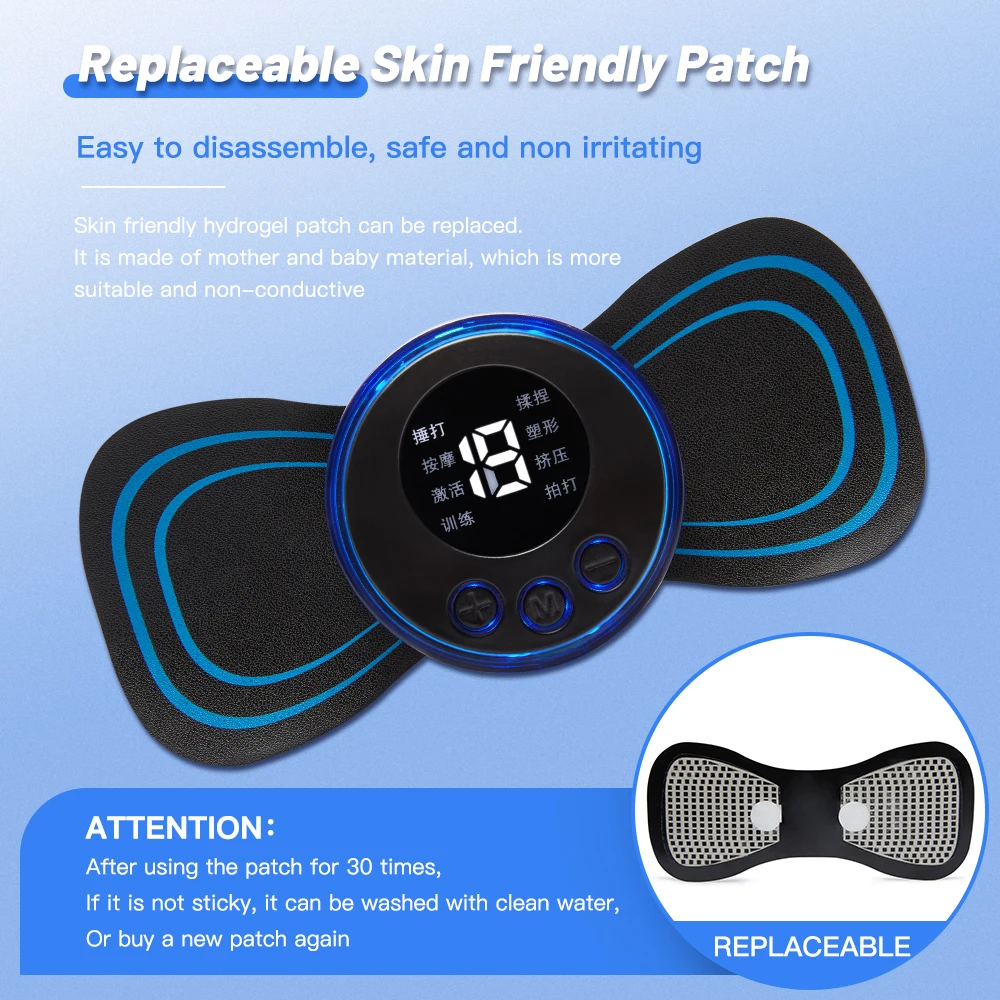 EMS Pulse Neck Massager Sticker Tens Cervical Massageador Back Masajeador Patch Muscle Stimulator Pain Relief Gel Pads Stretcher