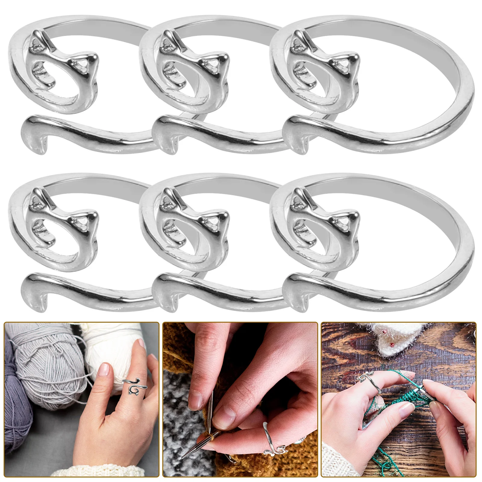 6 Pcs Crochet Needles Rings Adjustable Braided Open Finger Yarn Guide Holders Knitting Alloy Woolen Loops Winder