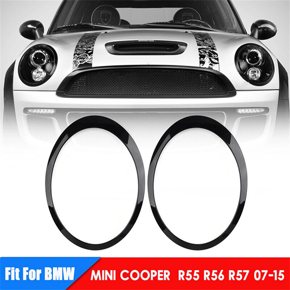 1 Pair Of Headlight Trims Ring  For Mini Cooper R55 R56 2007-2015 Glossy Black 51137149905 51137149906