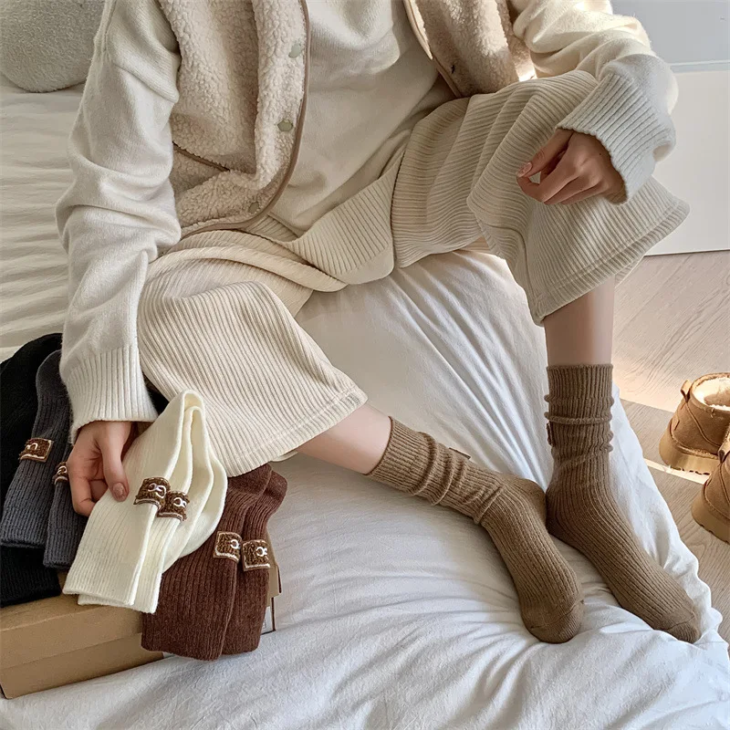 1/3/5 أزواج الخريف الشتاء سميكة لون نقي الدافئة الصوف مكتنزة الجوارب لراحة وأناقة مريحة #3