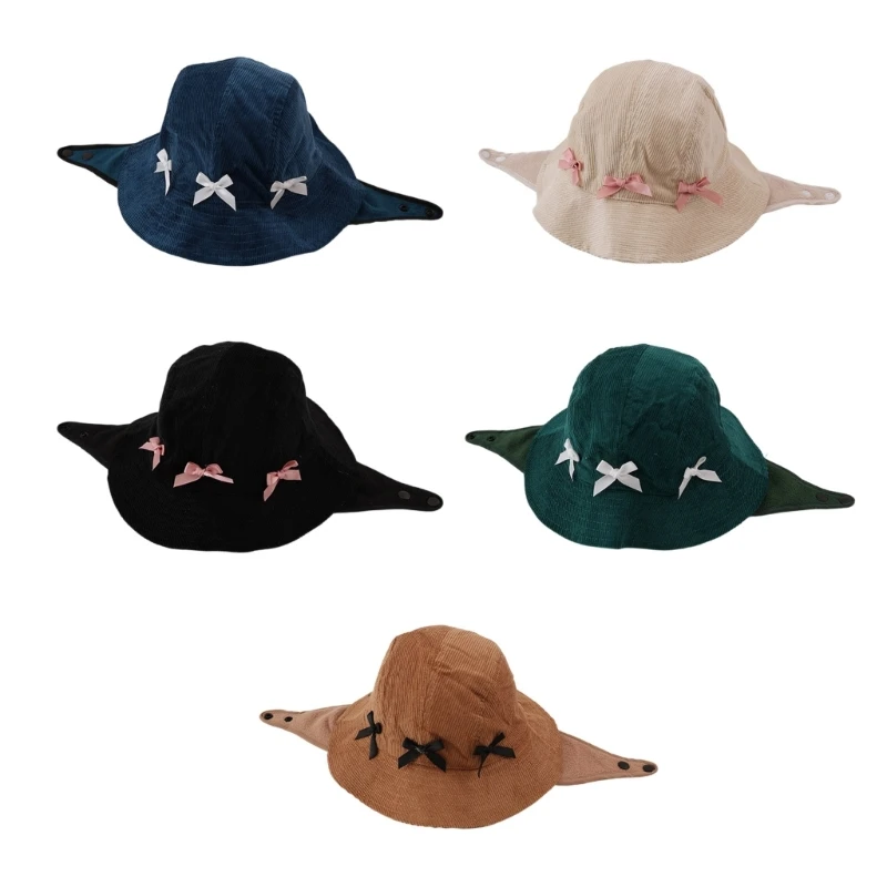 

Baby Fisherman Hat Corduroy Bucket Caps with Ear Protections Part and Bowknot Designing for 2-6 Years Infants