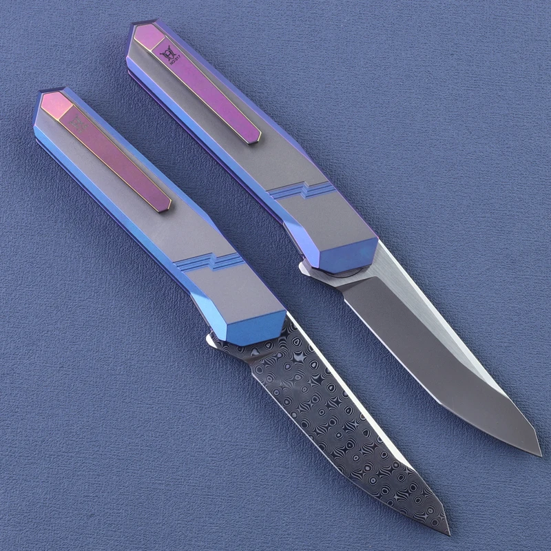 TBEKETEN Cuchillo táctico M390 damasco con mango titanio azul - imagen 3