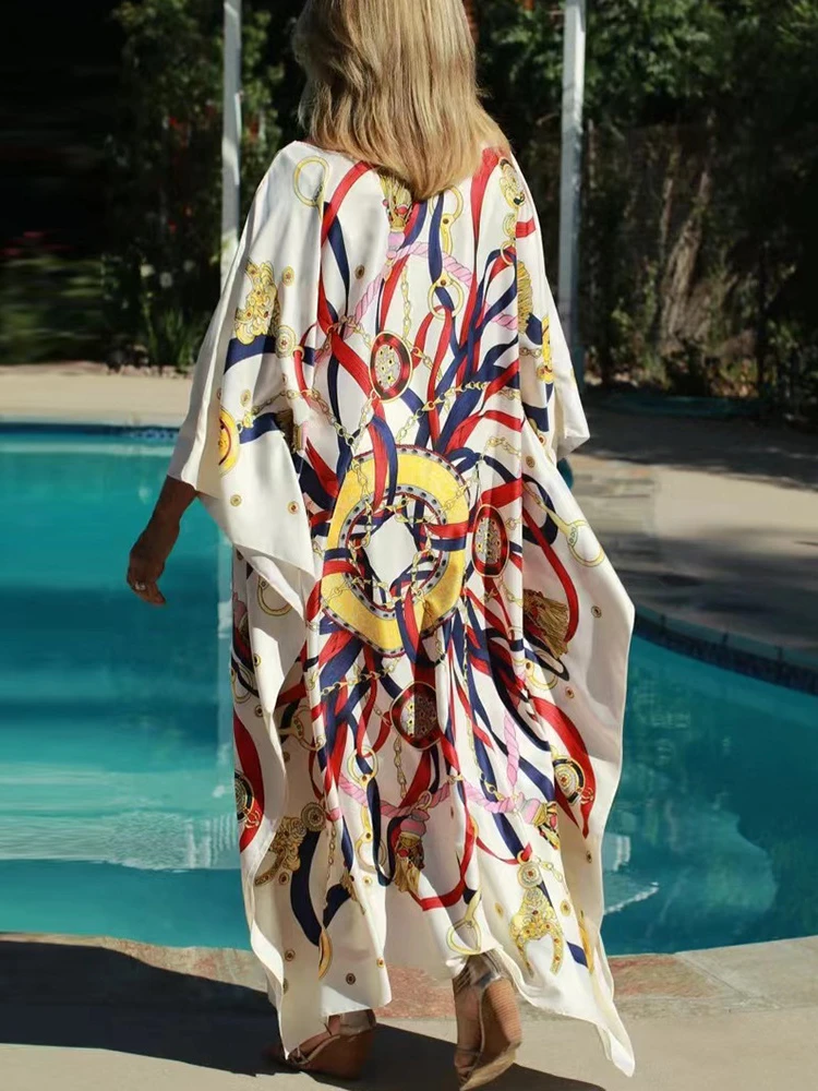 Beach Kaftans for Women 2022 Trend Printed Bohemian Maxi Dresses Swimsuit Cover Ups Summer Bathing Suits Tunic