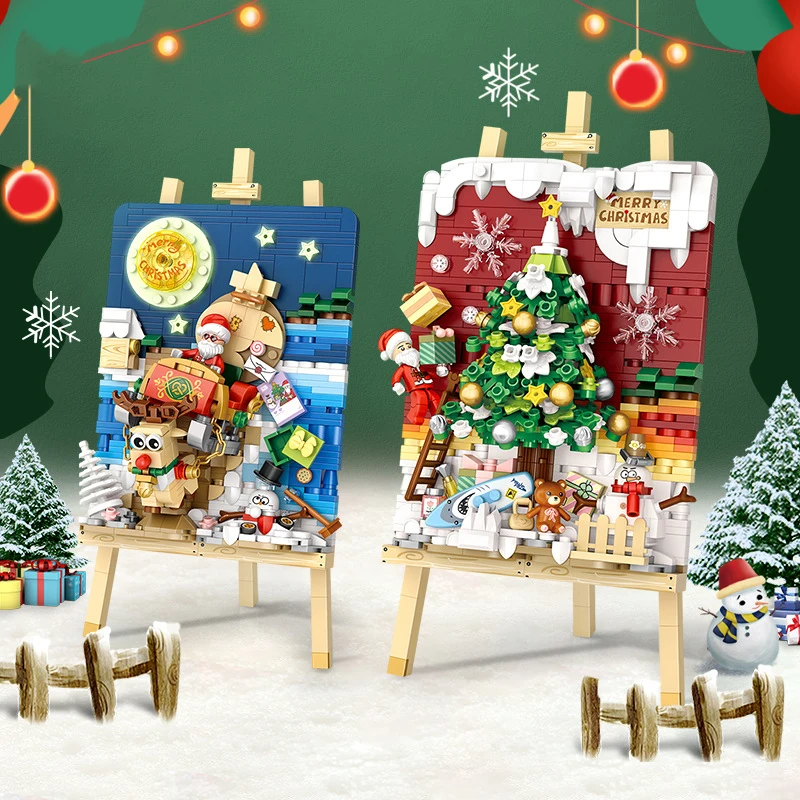 Santa Sleigh car Christmas Tree Easel Christmas House All Saints Cottage Home Decor Building Mini blocks Christmas holiday gifts