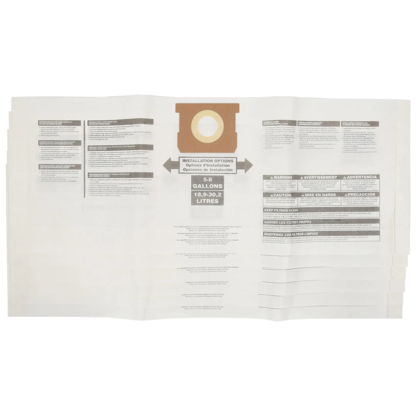 L65A 6 uds bolsa de polvo Universal Dry Vac aspiradoras de 5 a 8 galones para Shop Vac bolsas de polvo Ridgid VF de 5-8 galones