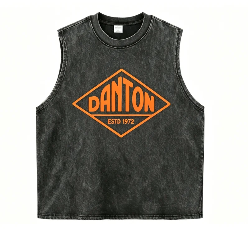 2026 new American-style retro washed black backless printed T-shirt for men - hip-hop loose-style top for casual streetwear