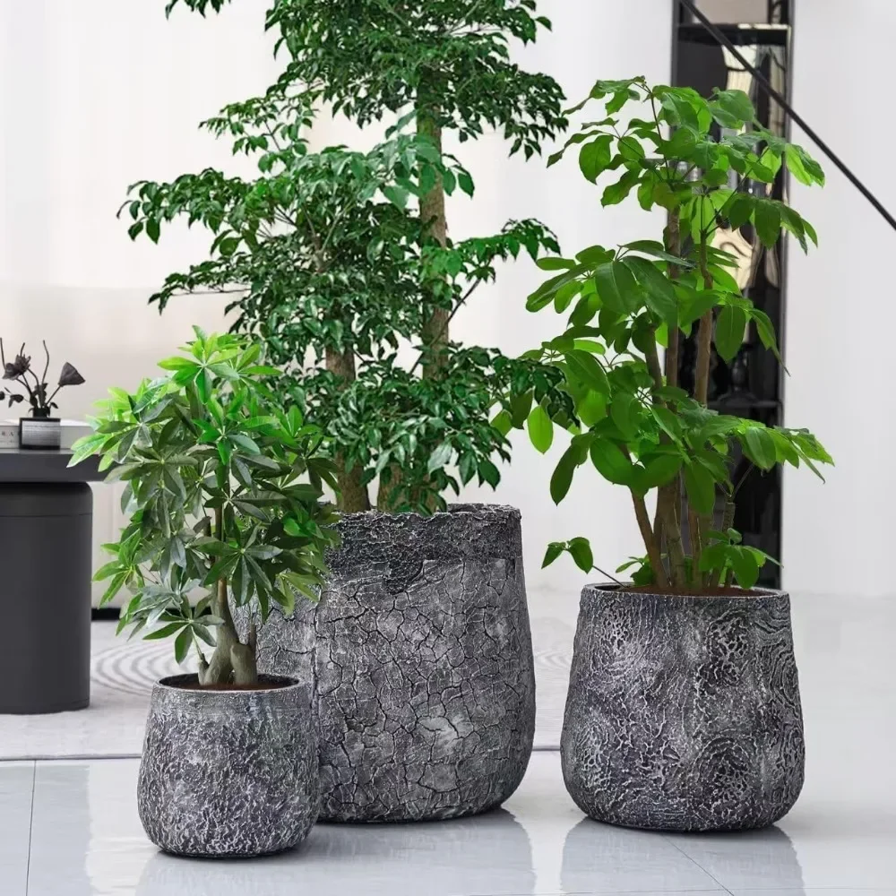 

Craft flowerpots Dia Round Concrete Planter Set of 3 Large Outdoor/Indoor Planter Pots Containers with Drainage Hole