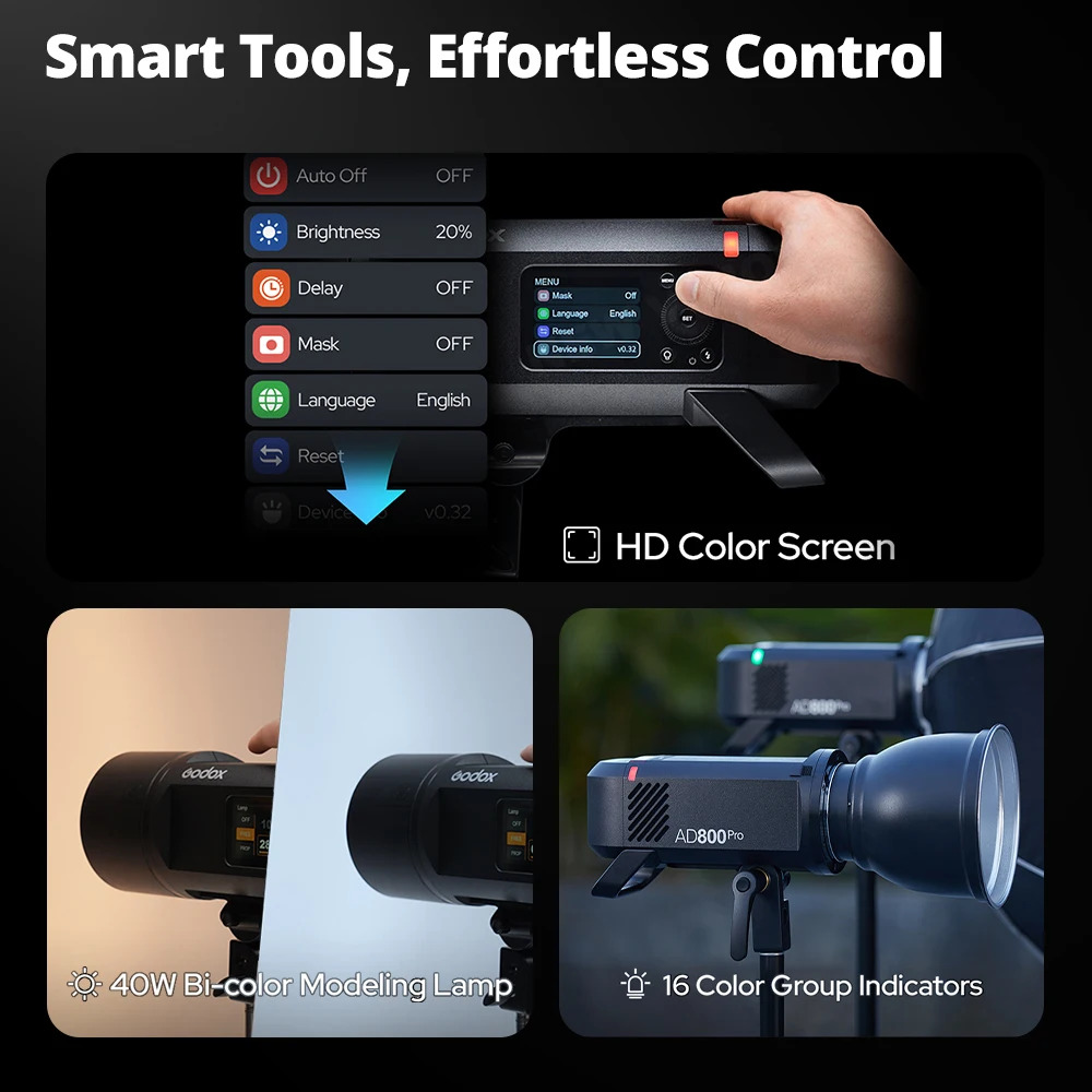GODOX AD800PRO 800W Outdoor Studio Flash Speedlite 40W 2800K-6000K BI-Color Lamp Fill Light  Speedlight & Fill Lamp All in One