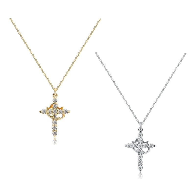 Fashionable Crosses Necklace with Crowns Detail Stainless Steel for Adults Dropship