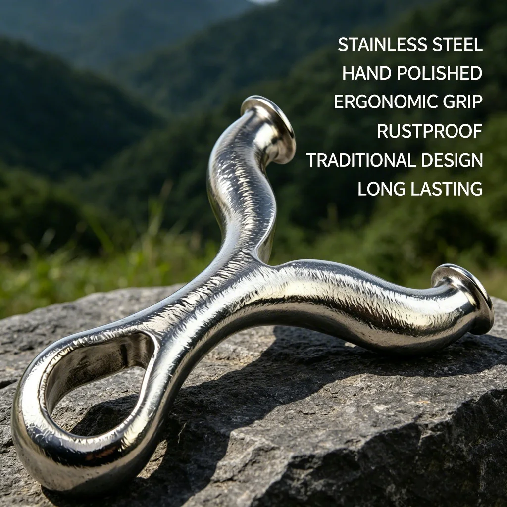 Stainless Steel Y-Shaped Slingshot with Round Fork & Hammered Texture Finger Ring for Outdoor Target Practice & Precision Sports