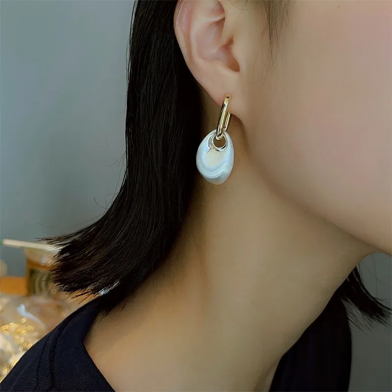 Vintage Geometric Brushed Metal Irregular Pendant Earrings for Women Gold Silve Mix Color Fashion Accessories Daily Jewelry