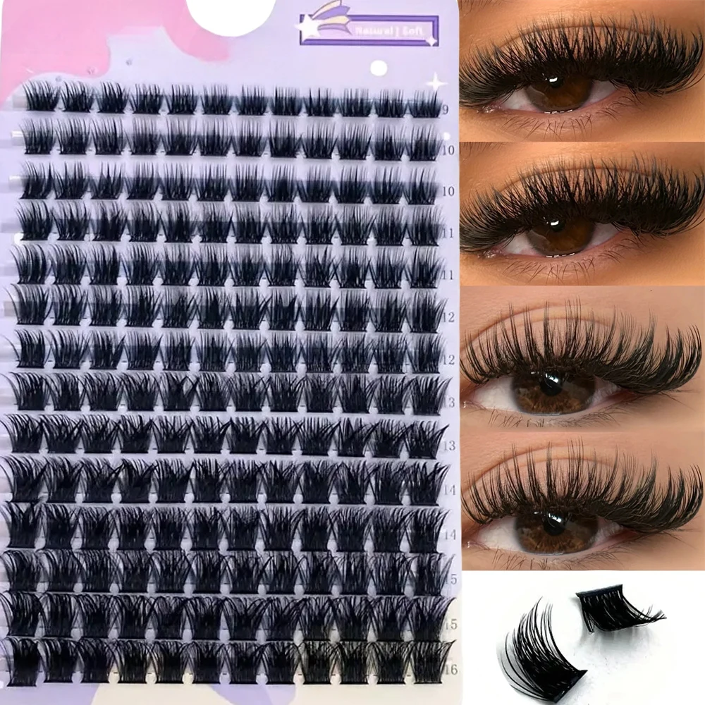 168 Stück Wispy Cluster Lashes – DIY-Wimpernverlängerung, 9–16 mm Mix, flauschige Einzelwimpern im natürlichen Look, wiederverwendbar, C-Curl