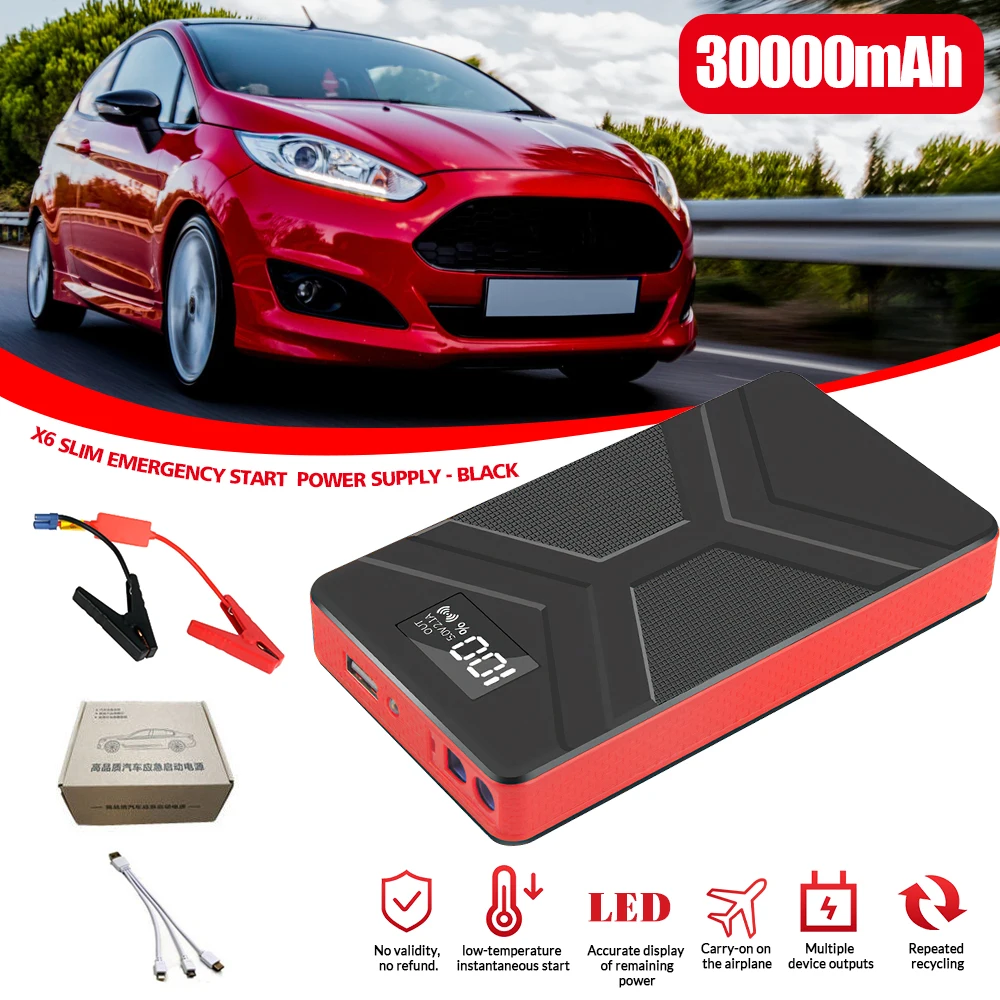 800A Car Jump Starter Power 30000mAh Portable Power Bank 12V Auto Emergency Start Battery Starting Device Booster with LED Light