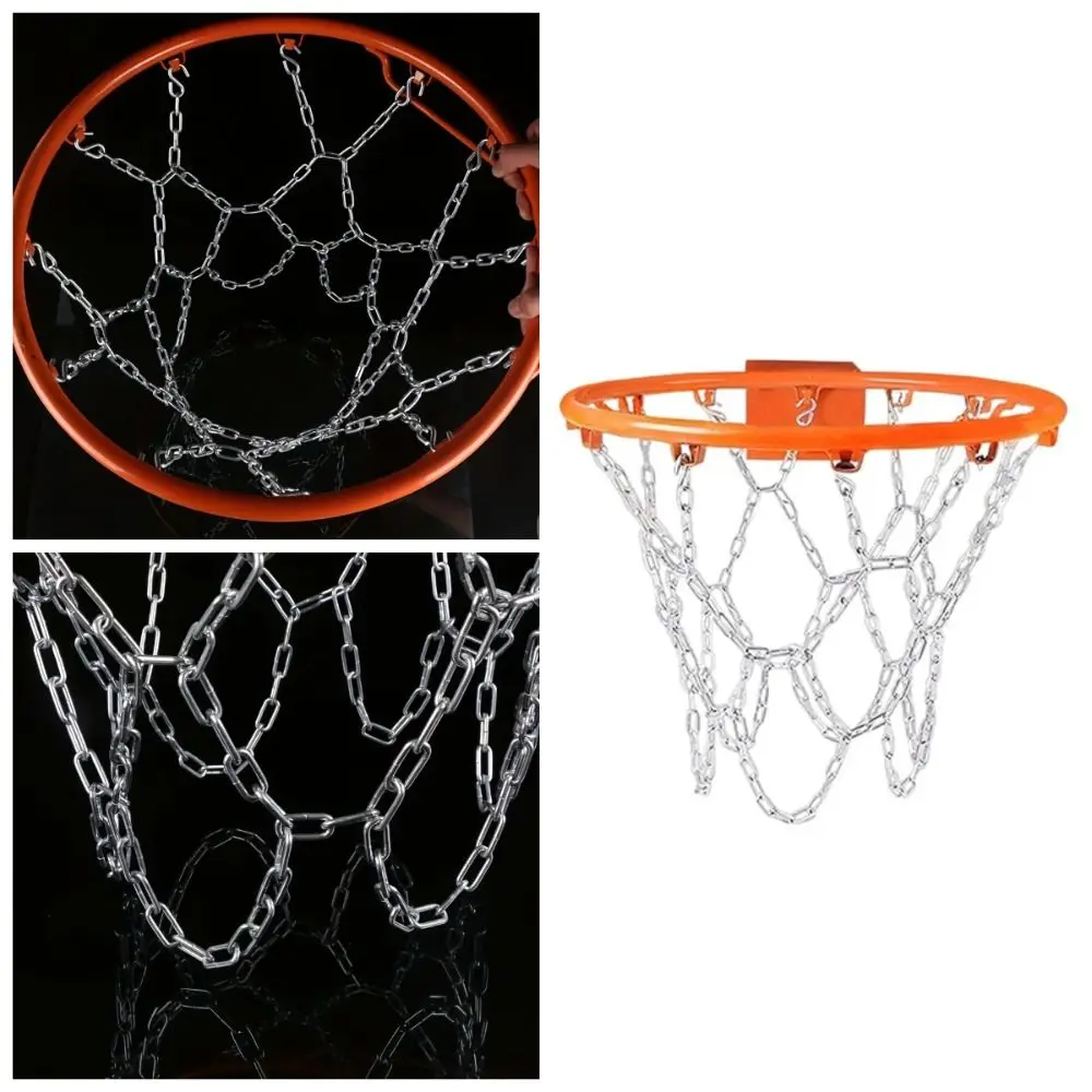 12 Hoop Basketball Iron Chain Net No Deformation Easy Installation Hanging Basketball Hoop Universal Thickened Basket Rim Net