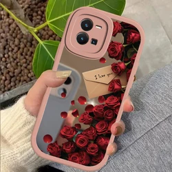 Rose Flower Case For Vivo Y33T Y33S Y35 Y36 Y 36 Y27 4G 5G Y27S Y28S Y30 Y30i Y31 2021 Silicone Mirror Makeup Shockproof Cover