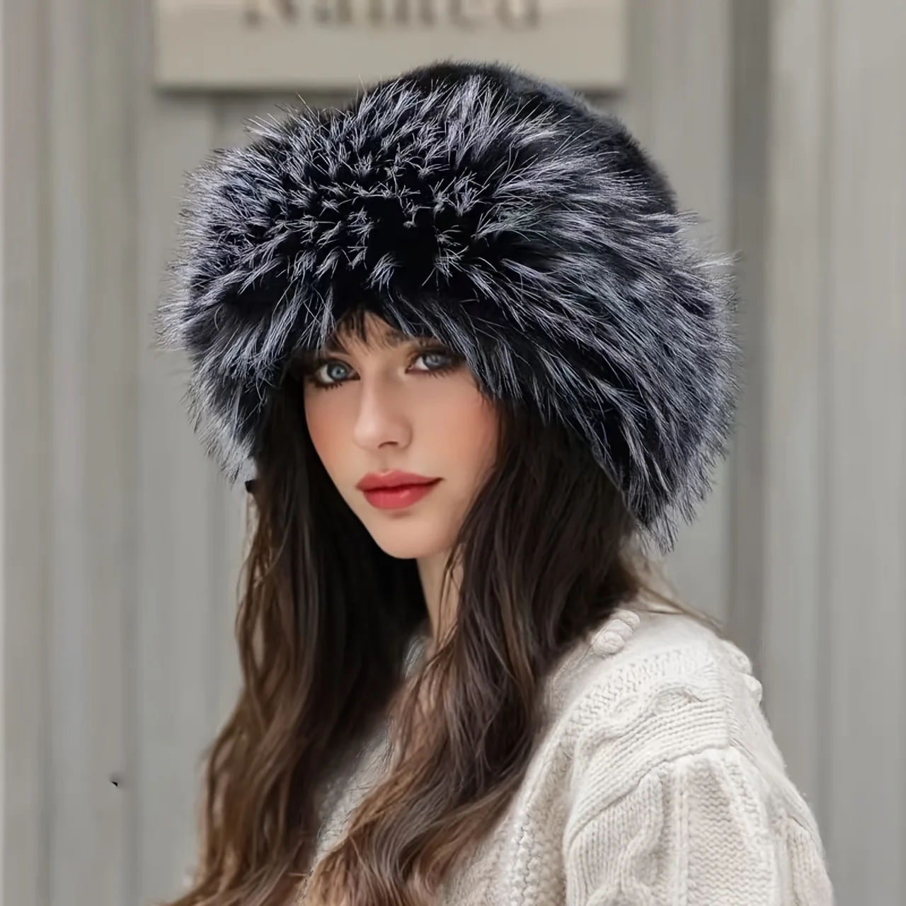 Y2K Fluffy Faux Fox Fur Bucket Hat for Women Luxury Black & 